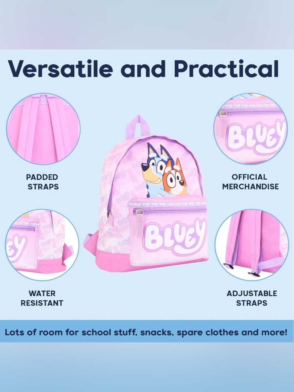 Bluey Kids Backpack Set in Pink and Purple - Picture 3 of 7